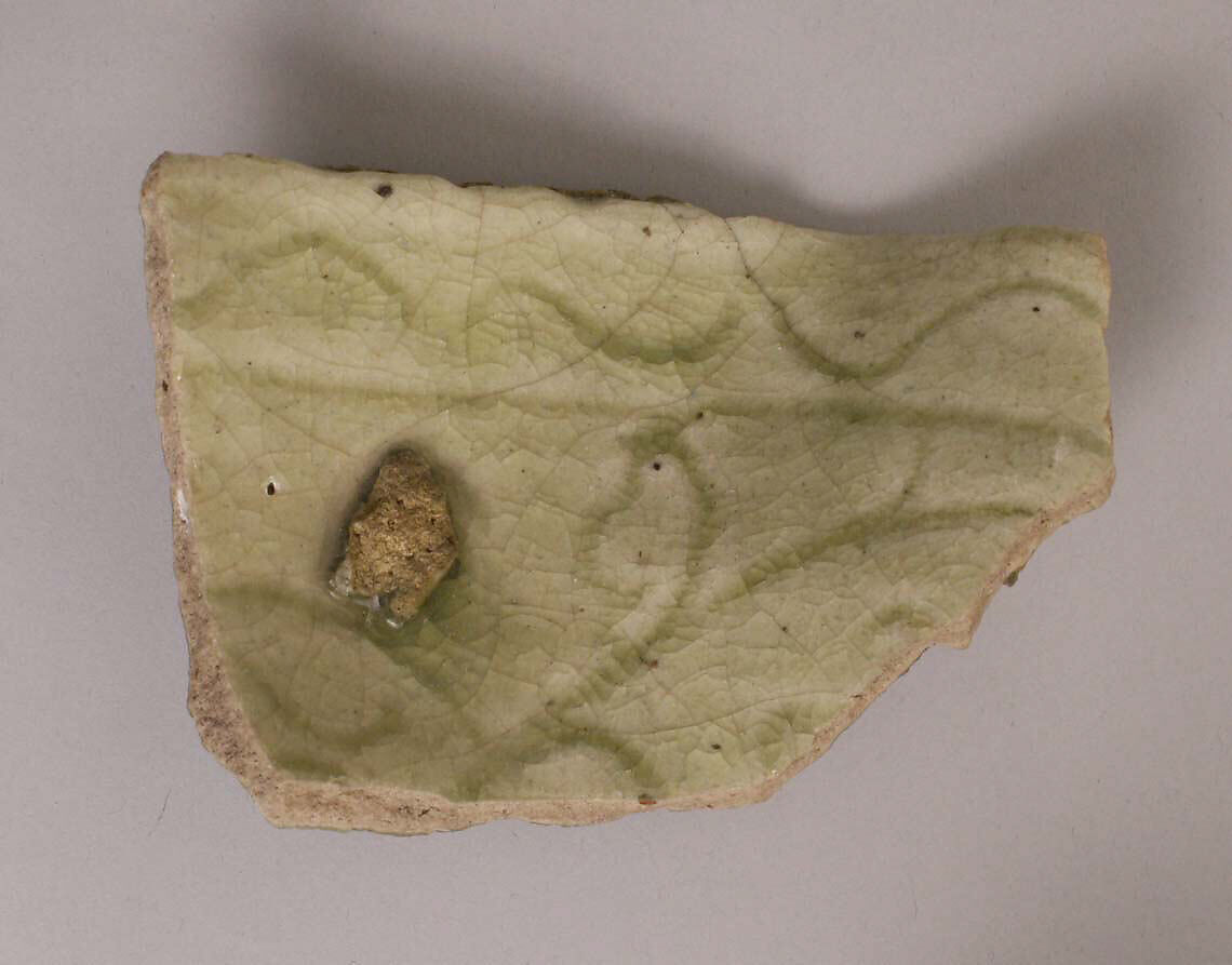 Fragment of a Bowl, Stonepaste; incised, glazed 