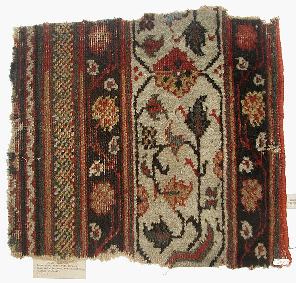 Carpet Fragment, Wool; asymmetrically knotted pile 