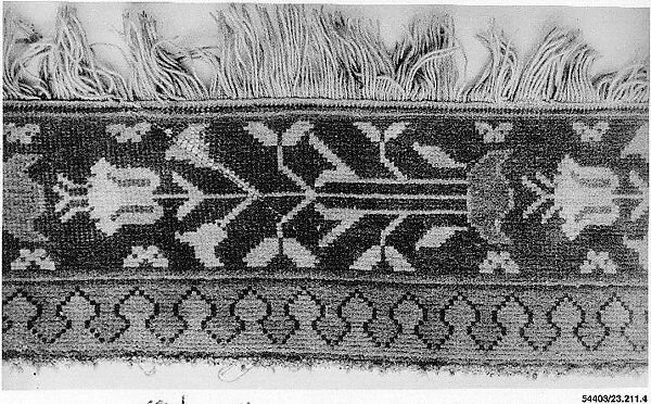 Carpet Fragment, Cotton (warp), wool (weft and pile); symmetrically knotted pile 