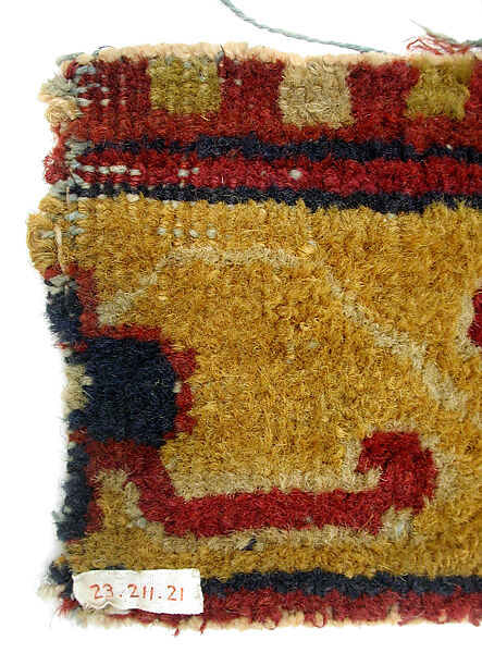 Carpet Fragment, Cotton (warp and weft), wool (pile); asymmetrically knotted pile