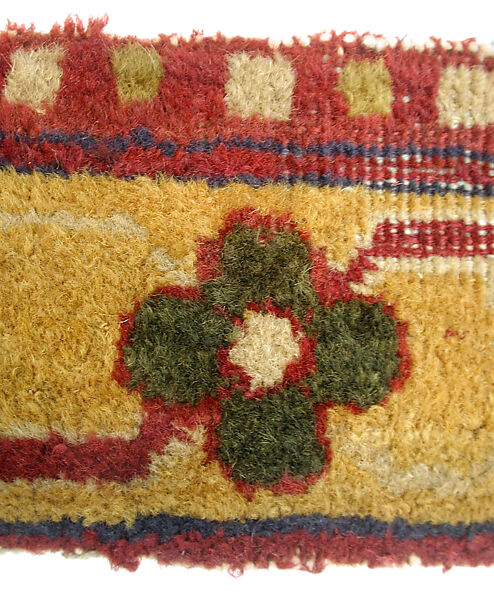 Carpet Fragment, Cotton (warp and weft), wool (pile); asymmetrically knotted pile