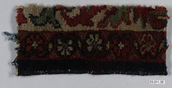 Carpet Fragment, Cotton (warp and weft); wool (pile); asymmetrically knotted pile 