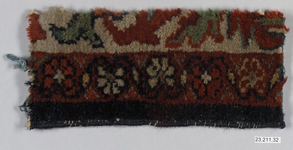 Carpet Fragment, Cotton (warp and weft); wool (pile); asymmetrically knotted pile