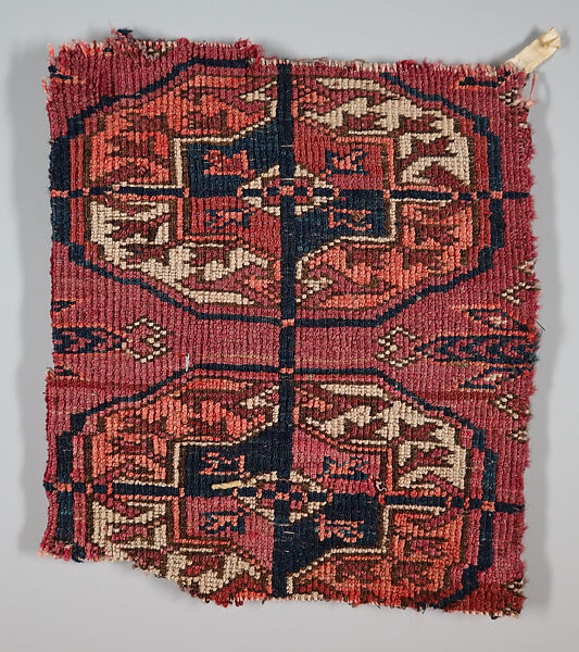 Textile Fragment, Wool (warp, weft and pile); asymmetrically knotted pile