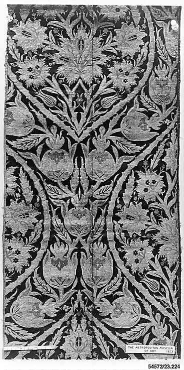 Brocade, Silk and metal wrapped thread; brocaded