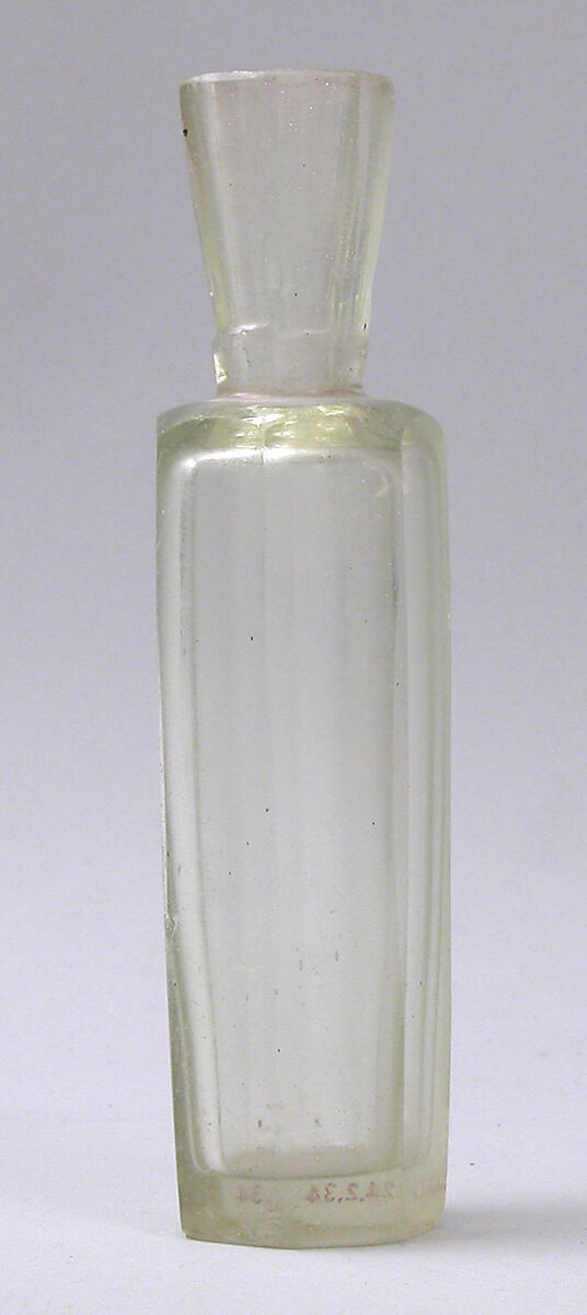 Faceted Bottle, Glass, greenish; blown and cut
