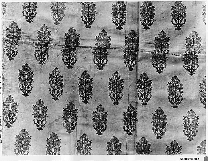 Brocade, Silk, cotton, metal wrapped thread; brocaded