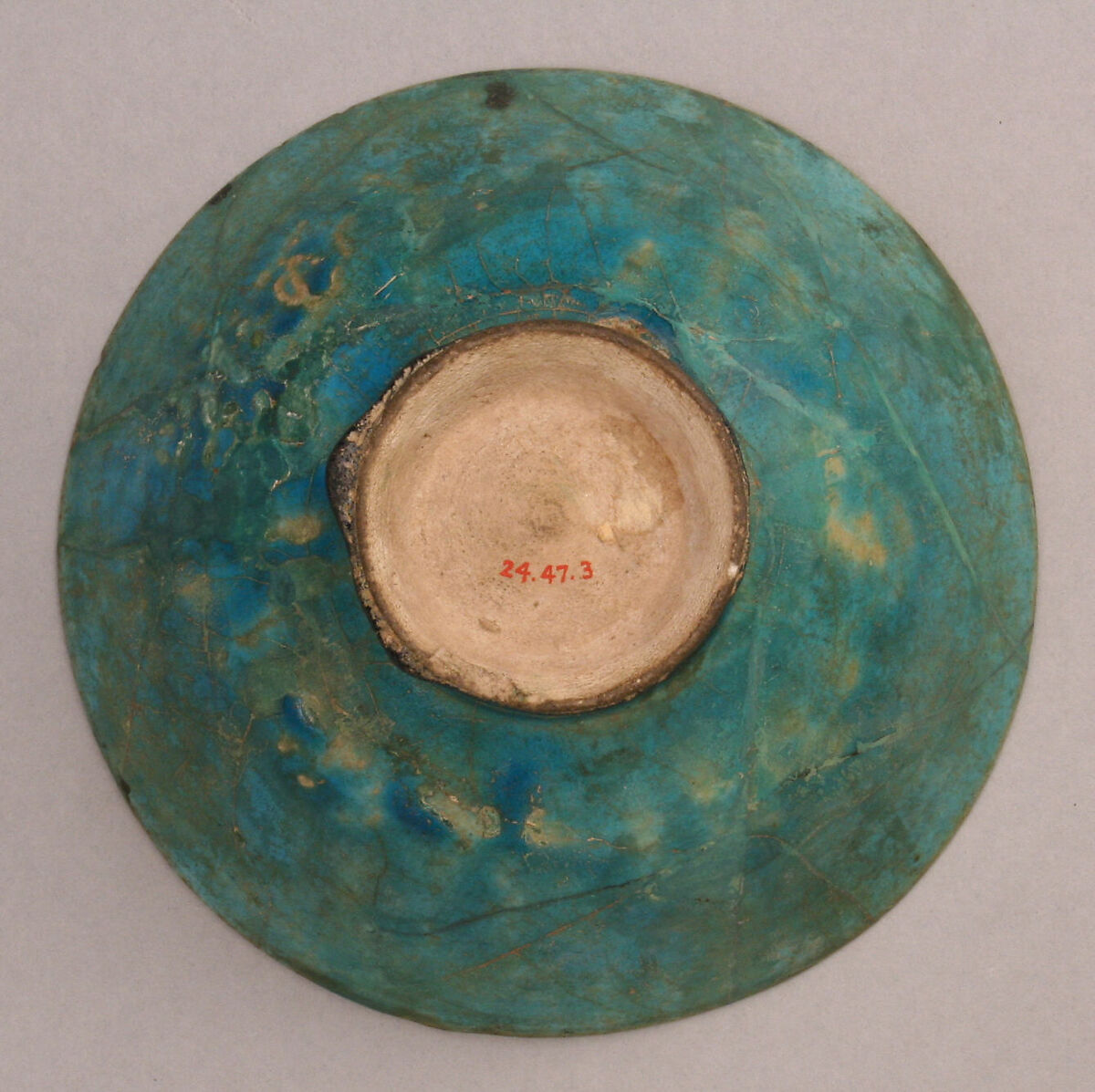 Bowl, Earthenware; incised in black slip under turquoise glaze