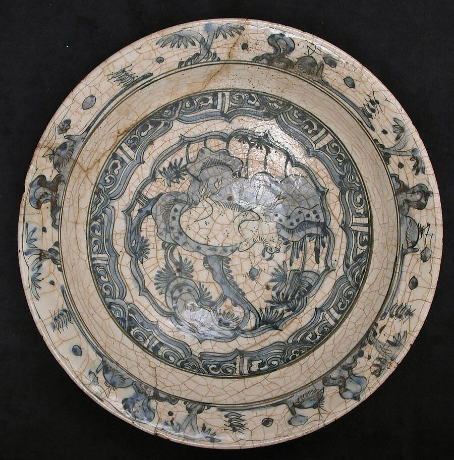 Dish, Stonepaste; underglaze painted 