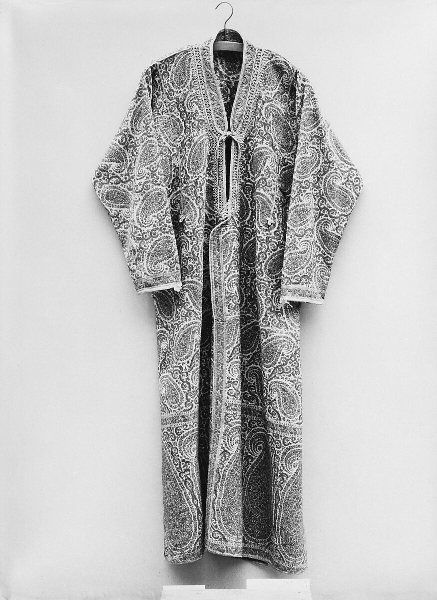 Man's Coat (Choga), Wool, metal wrapped thread; double interlocking twill tapestry weave, applied decorative braid