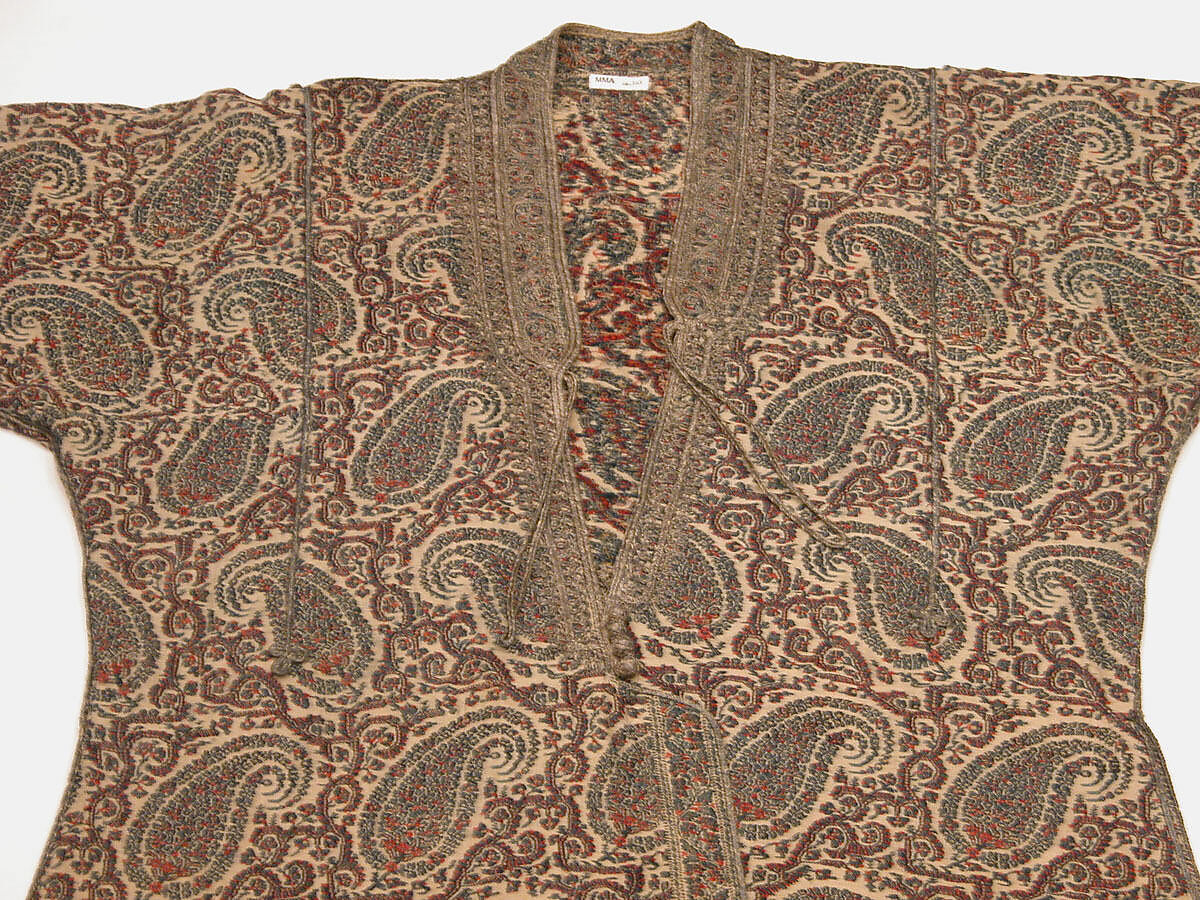 Man's Coat (Choga), Wool, metal wrapped thread; double interlocking twill tapestry weave, applied decorative braid