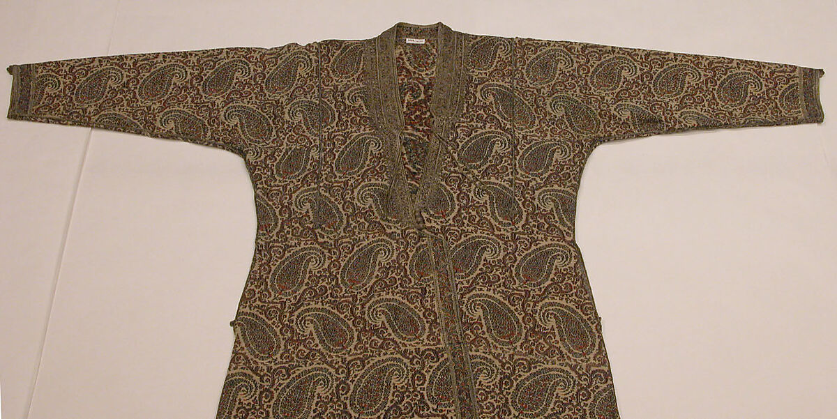 Man's Coat (Choga), Wool, metal wrapped thread; double interlocking twill tapestry weave, applied decorative braid