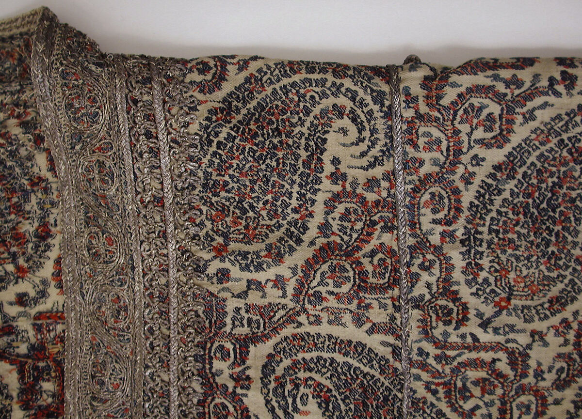 Man's Coat (Choga), Wool, metal wrapped thread; double interlocking twill tapestry weave, applied decorative braid