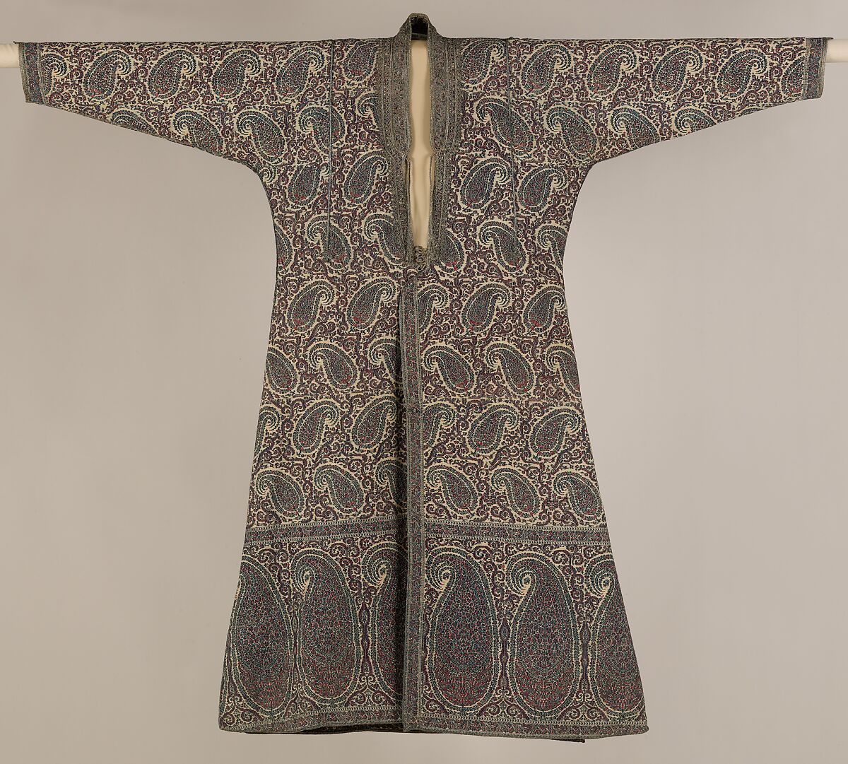 Man's Coat (Choga), Wool, metal wrapped thread; double interlocking twill tapestry weave, applied decorative braid 