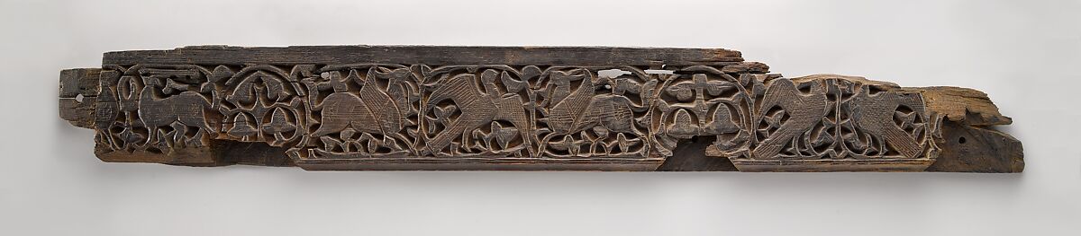 Panel with Birds, Griffins, and Animals, Wood; carved 