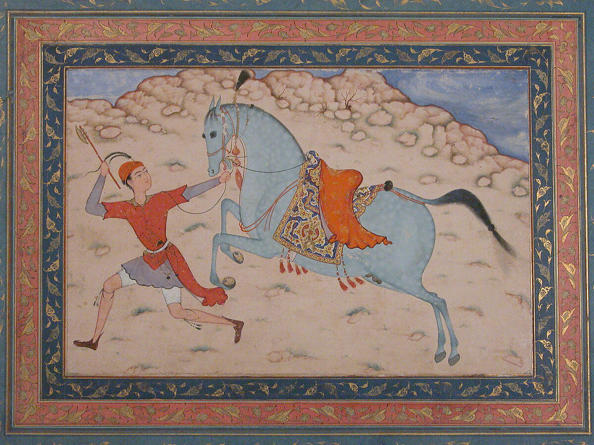 Royal Horse and Runner, Ink, opaque watercolor, and gold on paper