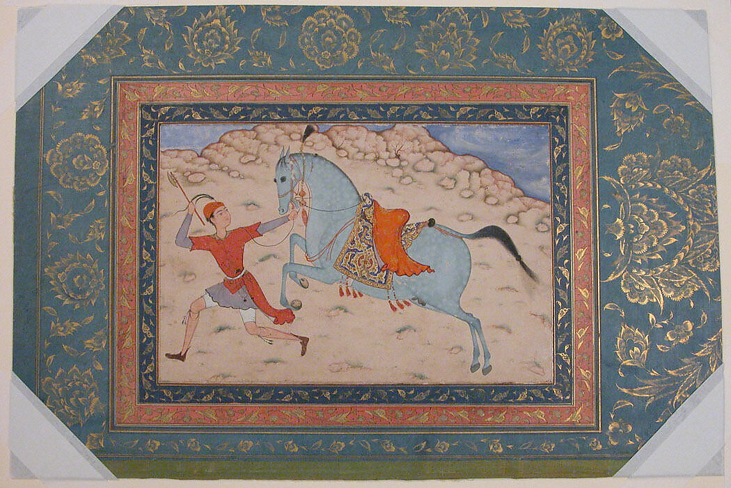 Royal Horse and Runner, Ink, opaque watercolor, and gold on paper