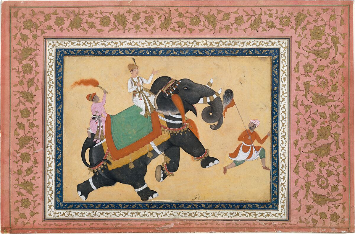 Prince Riding an Elephant, Painting by Khem Karan, Ink, opaque watercolor, and gold on paper 