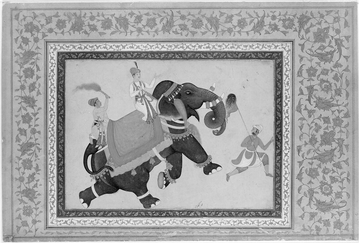 Prince Riding an Elephant, Painting by Khem Karan, Ink, opaque watercolor, and gold on paper