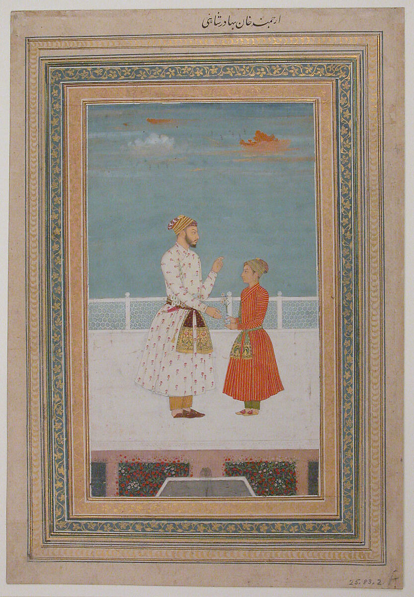 An Officer of Bahadur Shah and a Page, Opaque watercolor on paper 