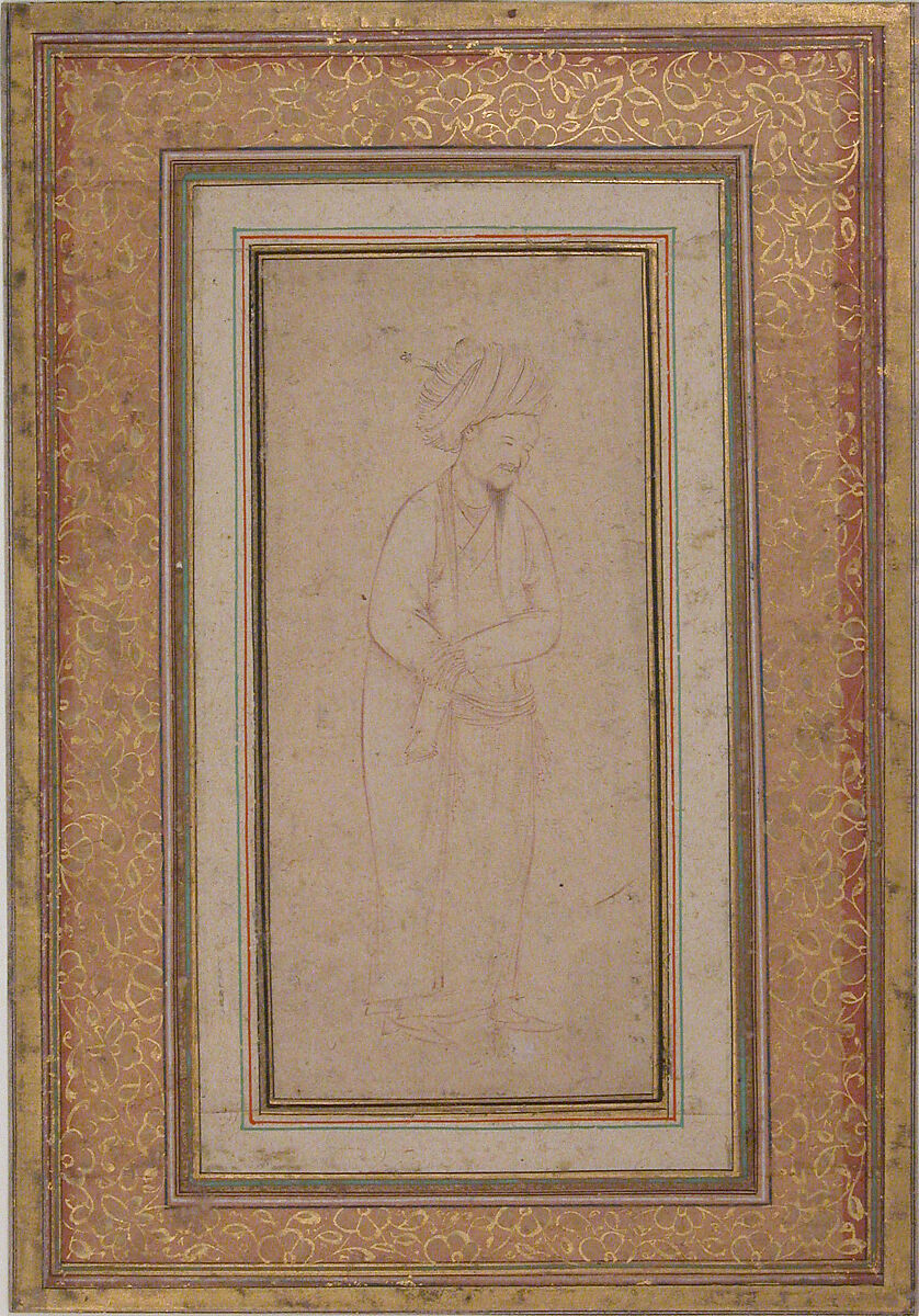 Man in a Long-sleeved Coat, Riza-yi &#39;Abbasi (Iranian, ca. 1565–d. 1635), Ink on paper 