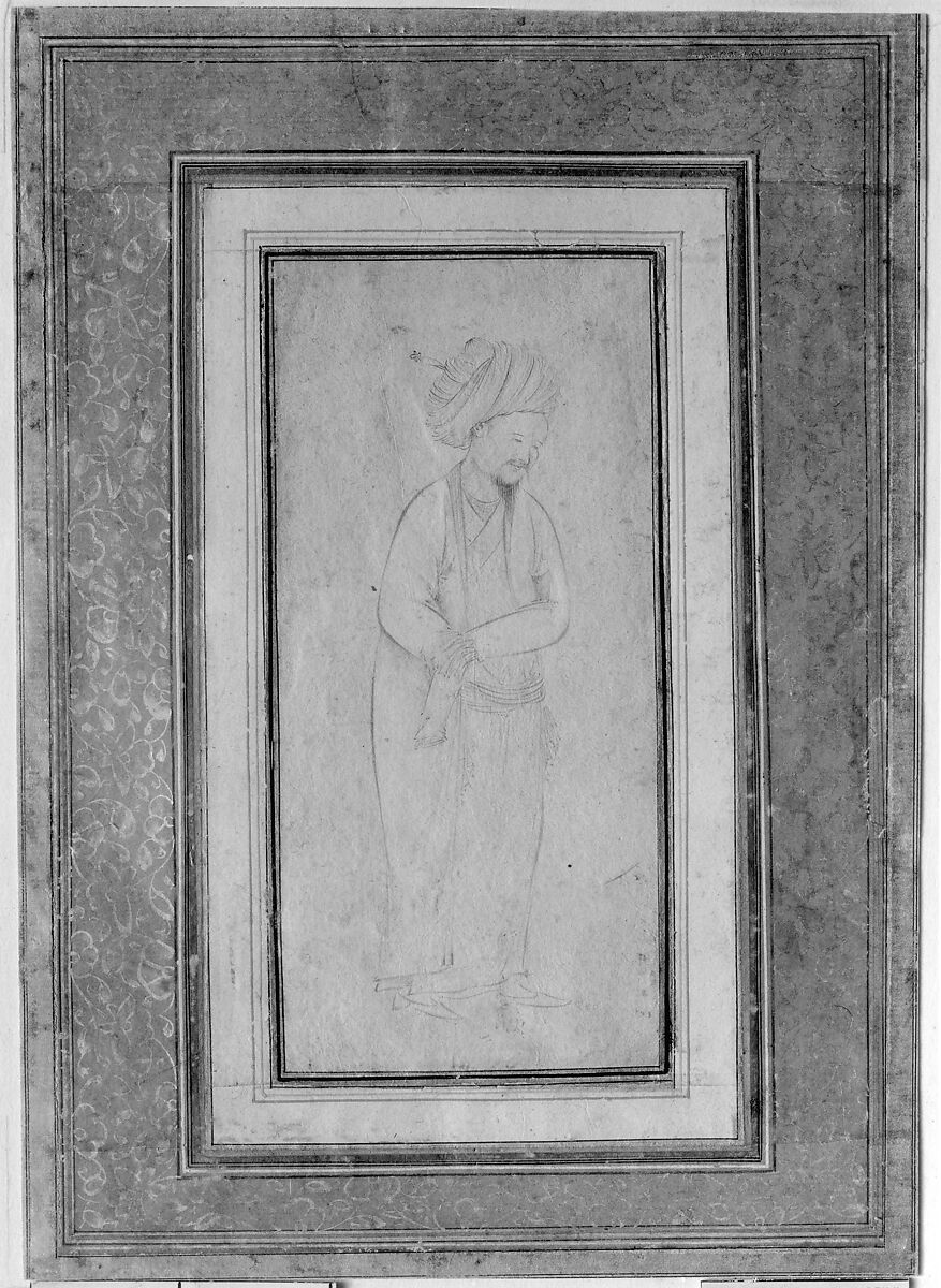 Man in a Long-sleeved Coat, Riza-yi 'Abbasi (Iranian, ca. 1565–d. 1635), Ink on paper