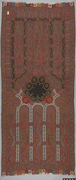 Shawl of Joined Fragments, Wool, silk; double interlocking twill tapestry weave, embroidered, pieced