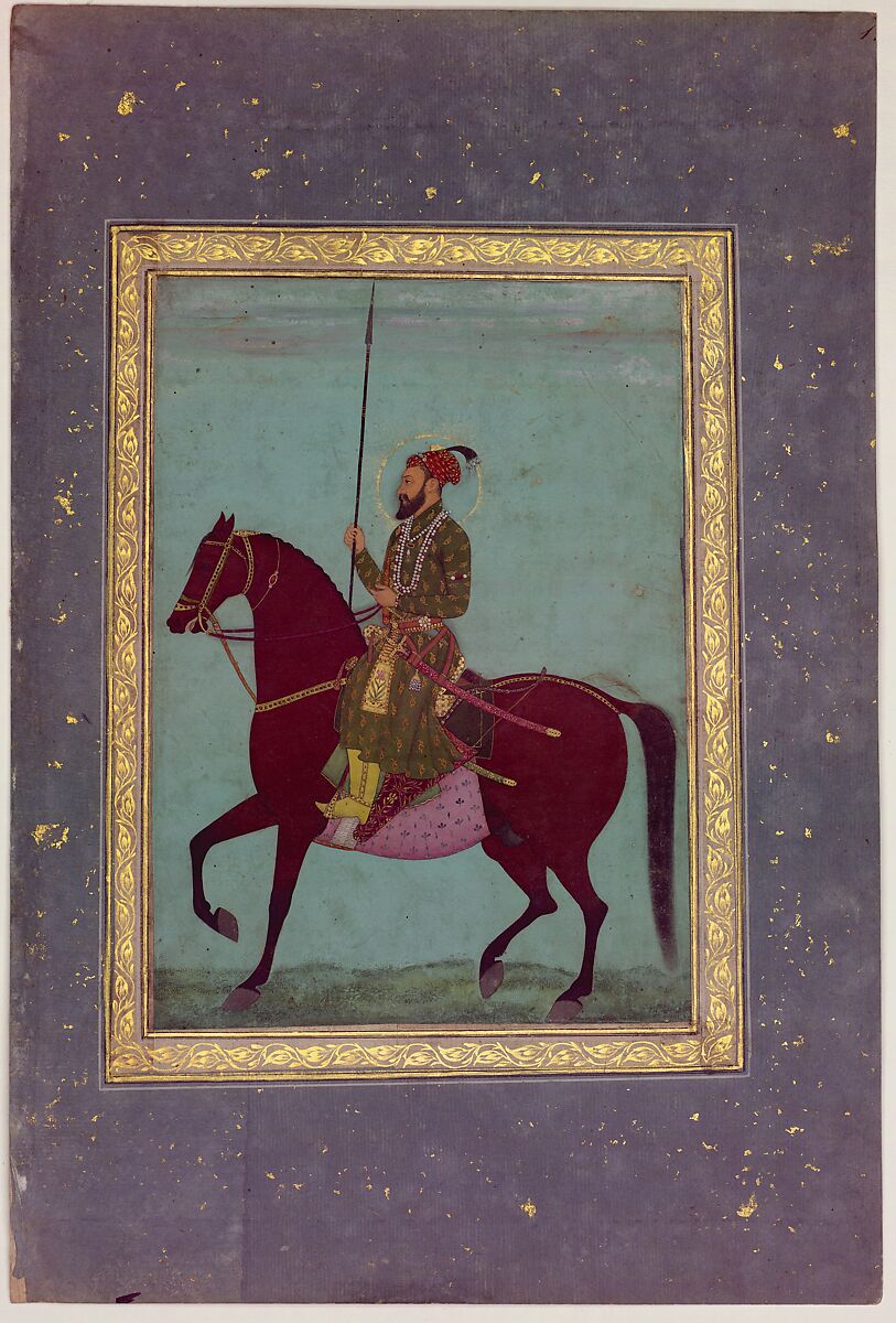 Equestrian Portrait of Aurangzeb, Opaque watercolor on paper 