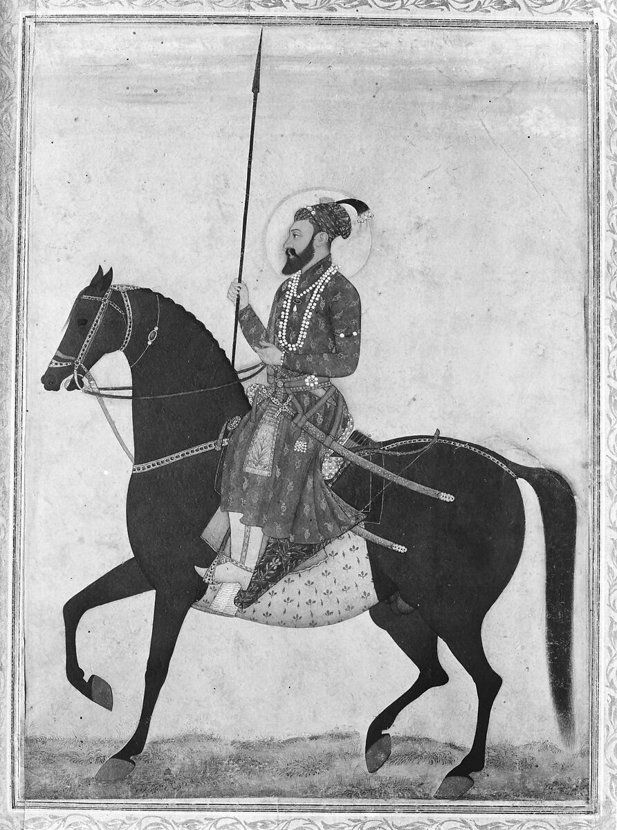 Equestrian Portrait of Aurangzeb, Opaque watercolor on paper