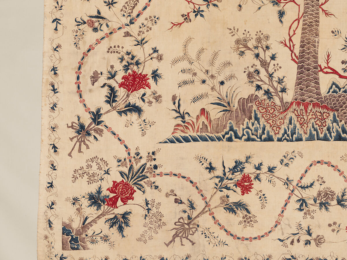 Hanging or Bed Cover, Cotton; pounced and painted