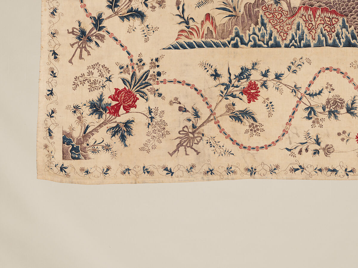 Hanging or Bed Cover, Cotton; pounced and painted