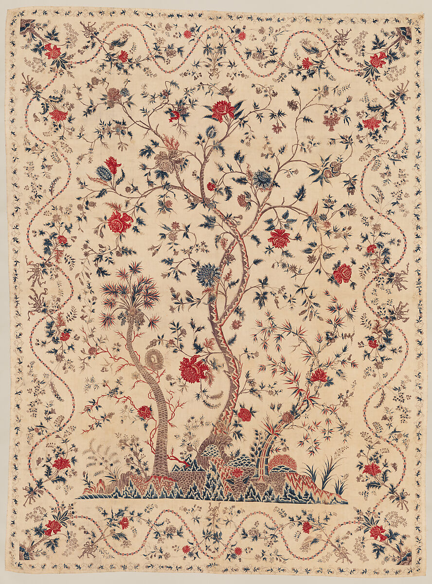 Hanging or Bed Cover, Cotton; pounced and painted