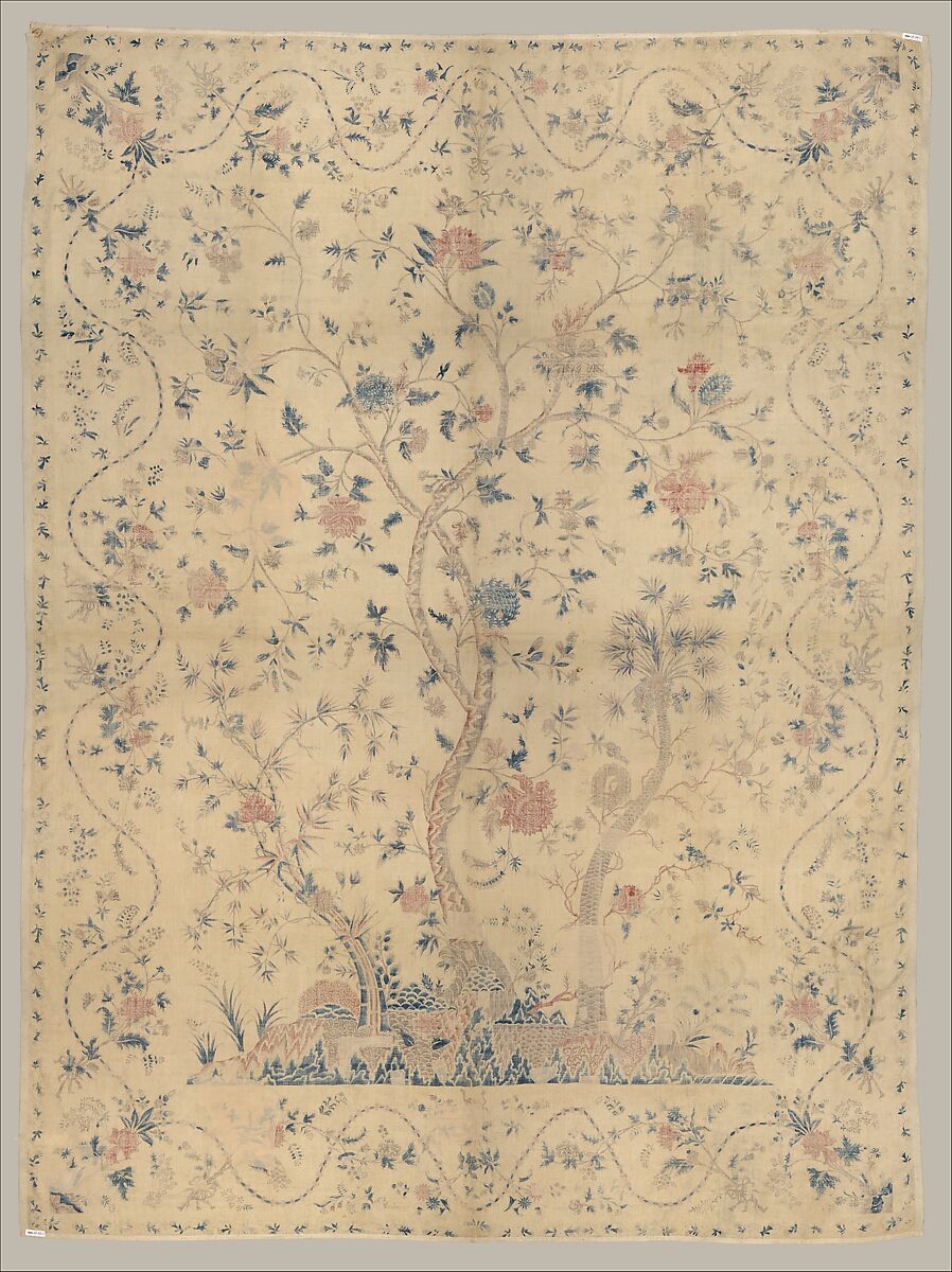 Hanging or Bed Cover, Cotton; pounced and painted