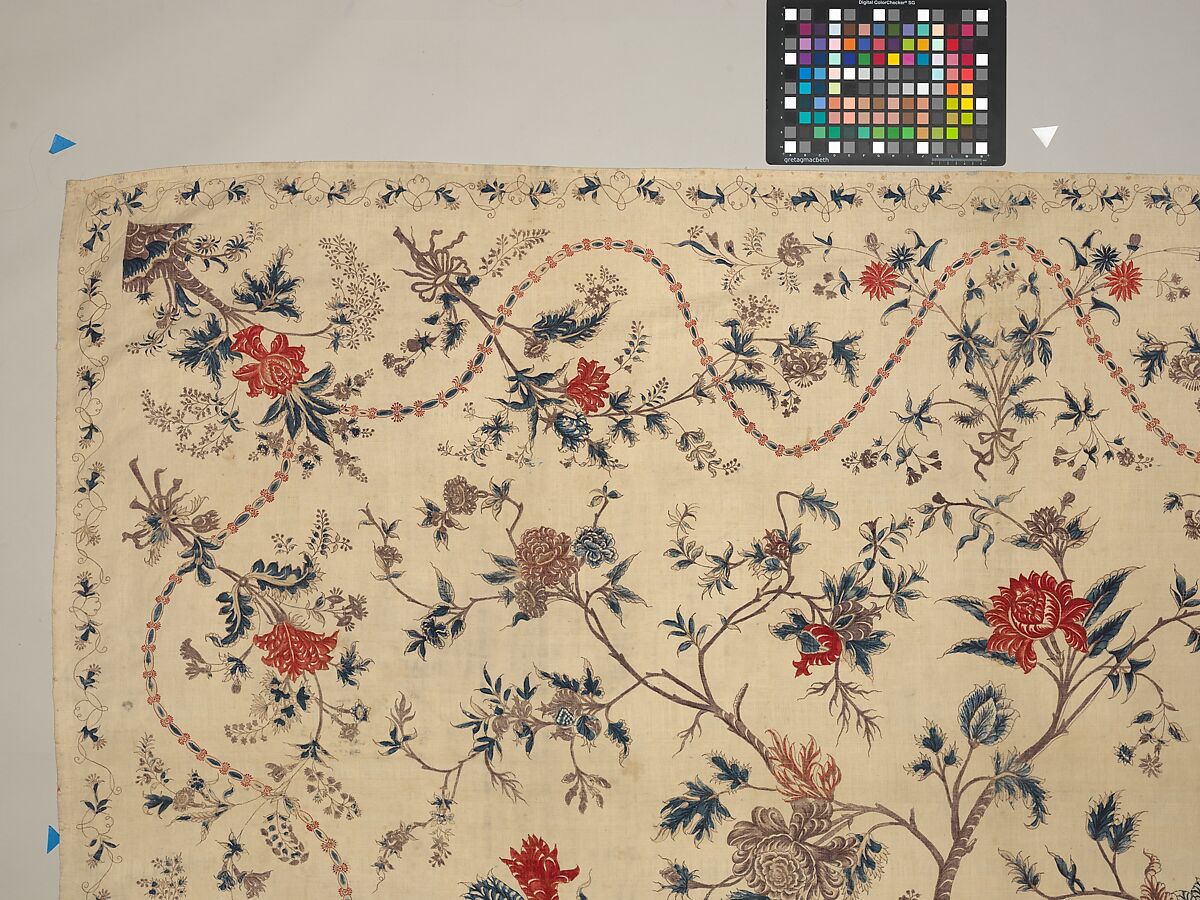 Hanging or Bed Cover, Cotton; pounced and painted