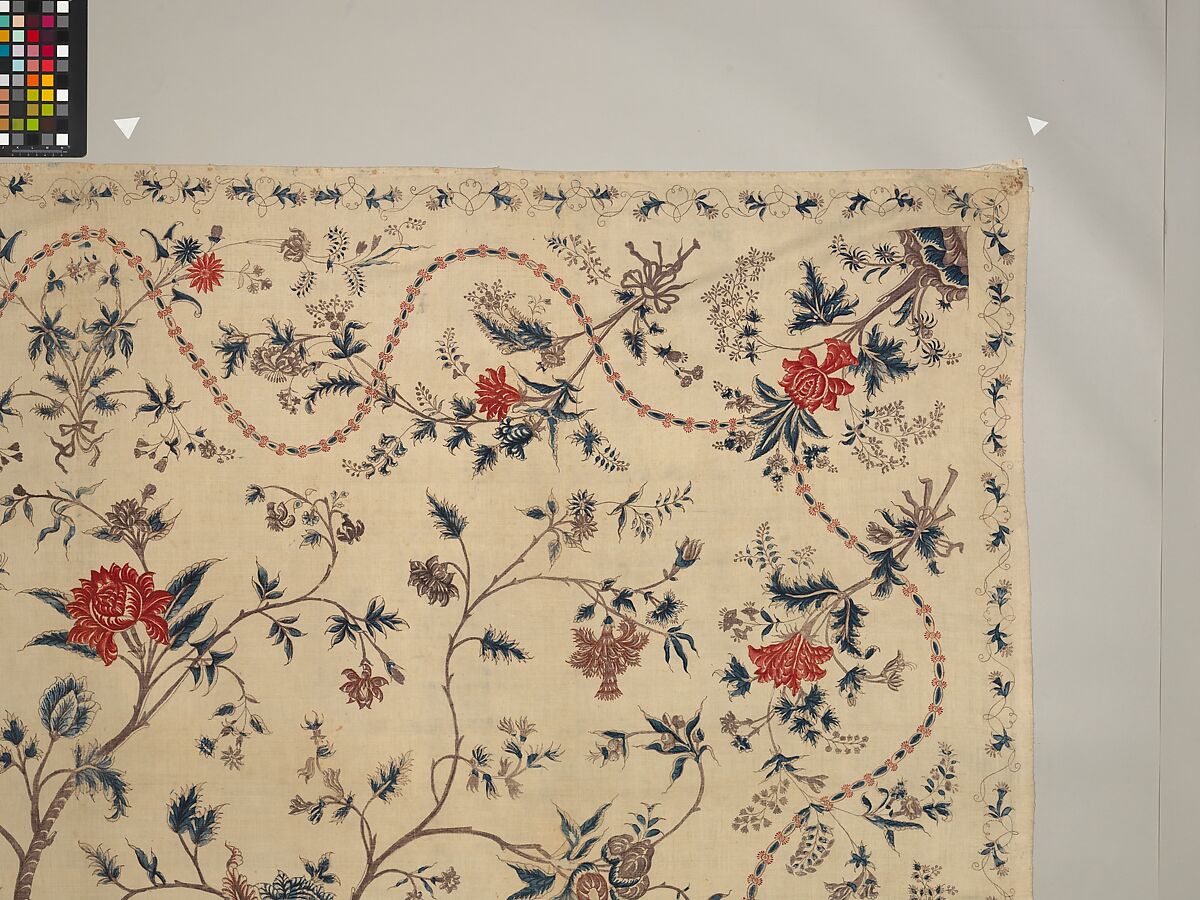 Hanging or Bed Cover, Cotton; pounced and painted