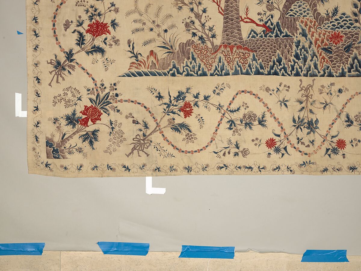 Hanging or Bed Cover, Cotton; pounced and painted