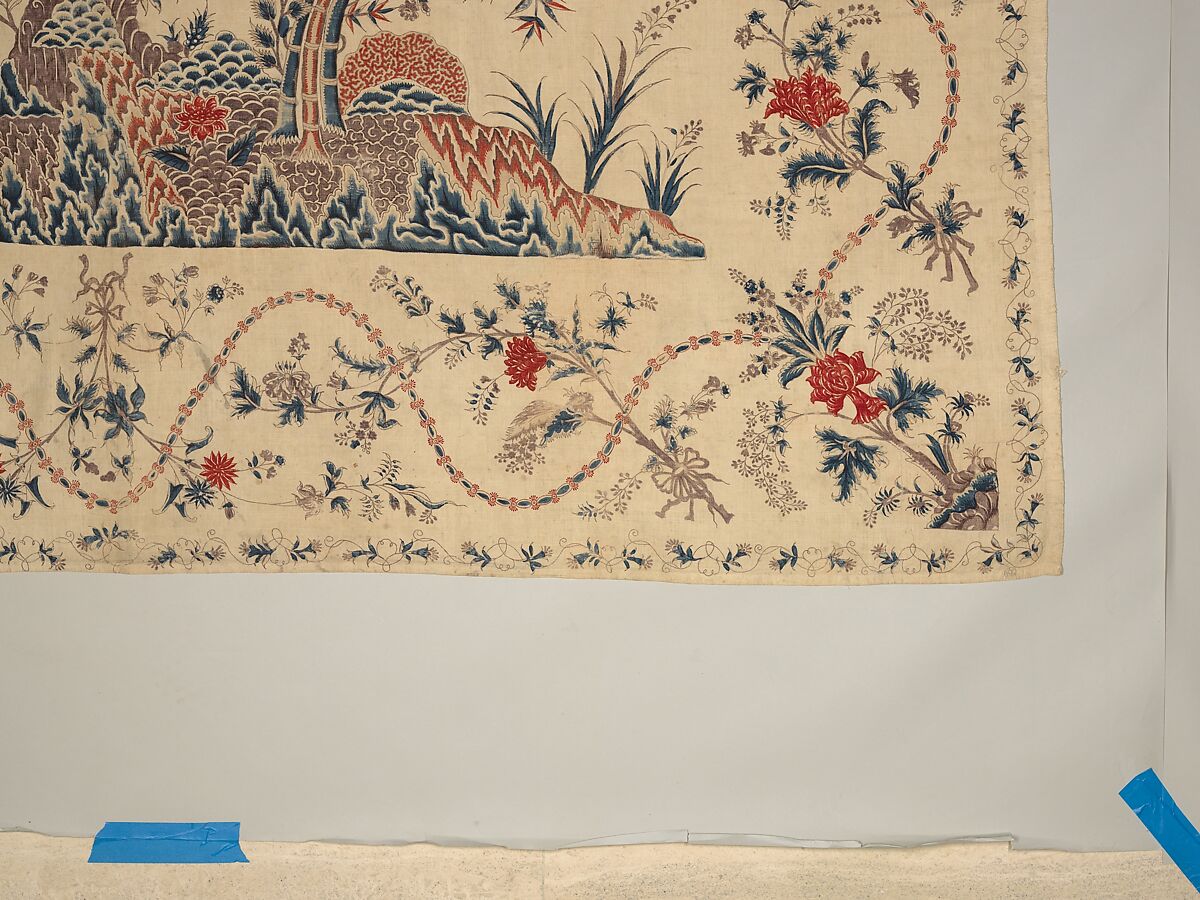 Hanging or Bed Cover, Cotton; pounced and painted