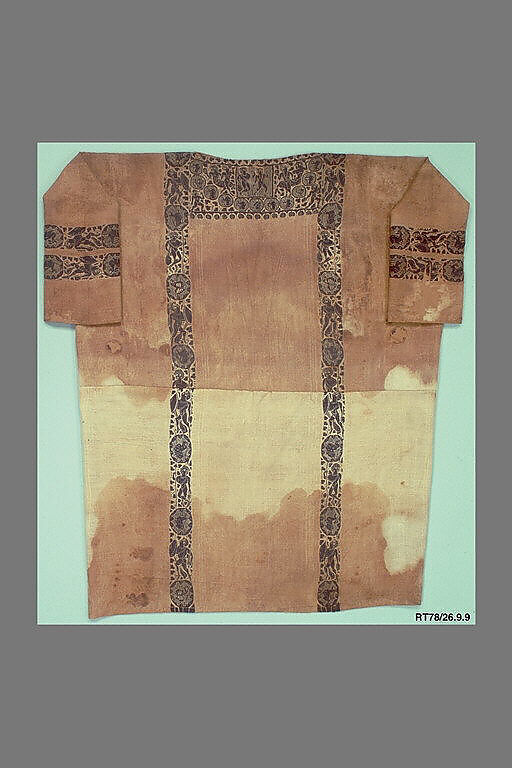 Tunic with Dionysian Ornament, Undyed linen with tapestry woven wool decorations