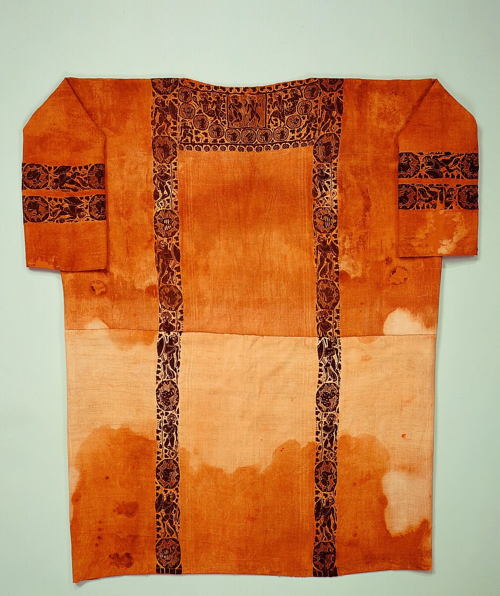 Tunic with Dionysian Ornament, Undyed linen with tapestry woven wool decorations