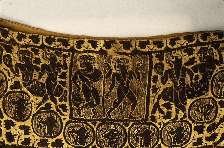 Tunic with Dionysian Ornament, Undyed linen with tapestry woven wool decorations