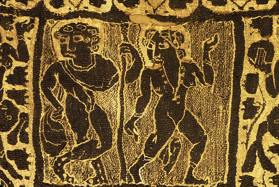 Tunic with Dionysian Ornament, Undyed linen with tapestry woven wool decorations