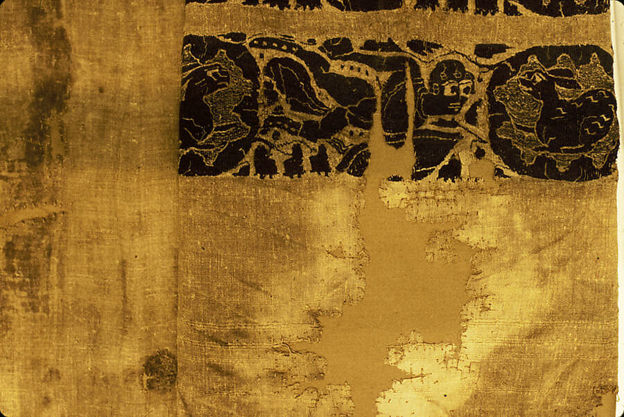 Tunic with Dionysian Ornament, Undyed linen with tapestry woven wool decorations