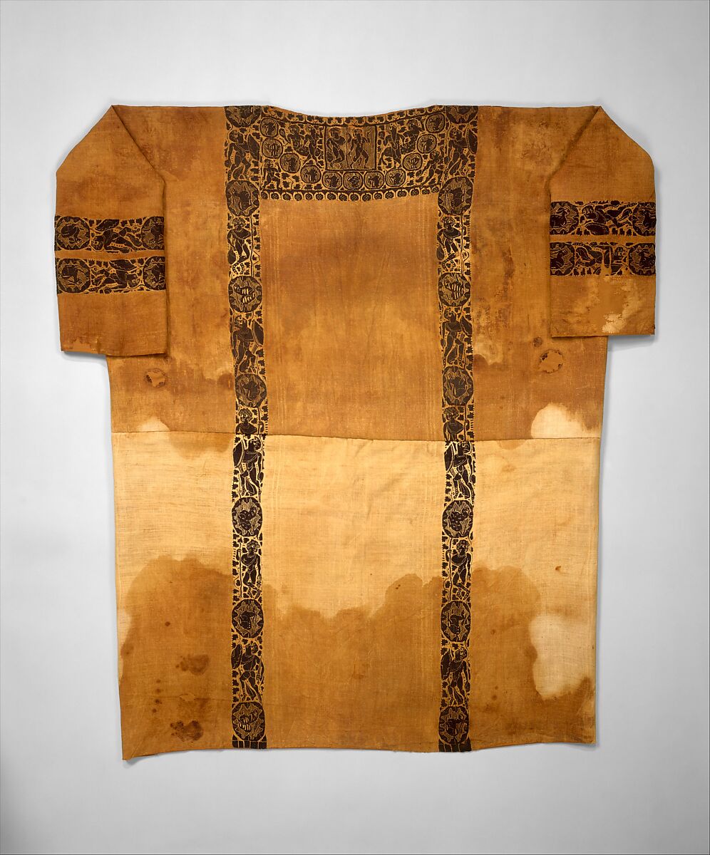 Tunic with Dionysian Ornament, Undyed linen with tapestry woven wool decorations