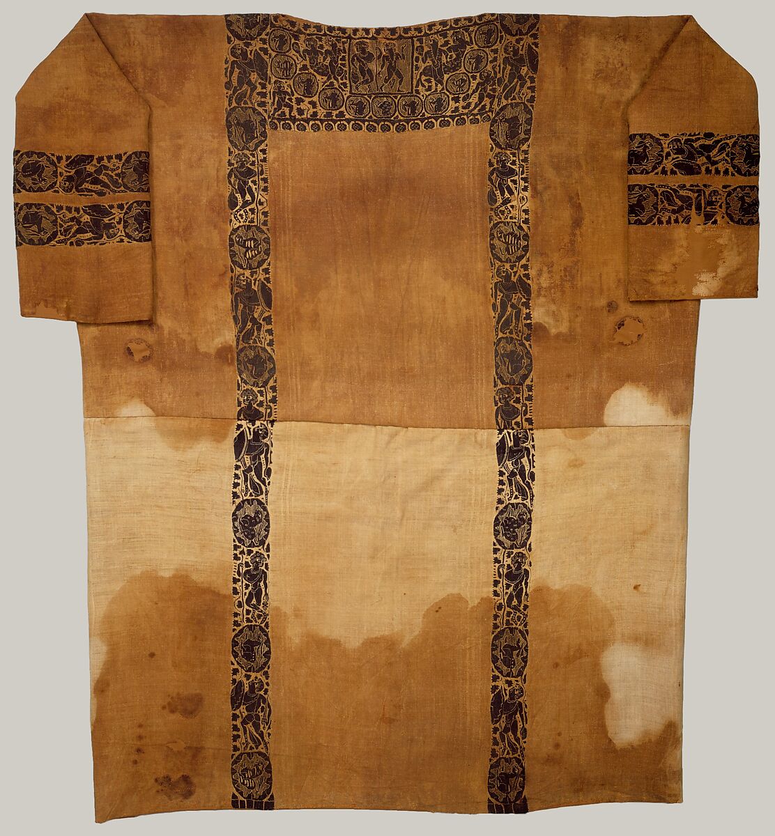 Tunic with Dionysian Ornament, Undyed linen with tapestry woven wool decorations