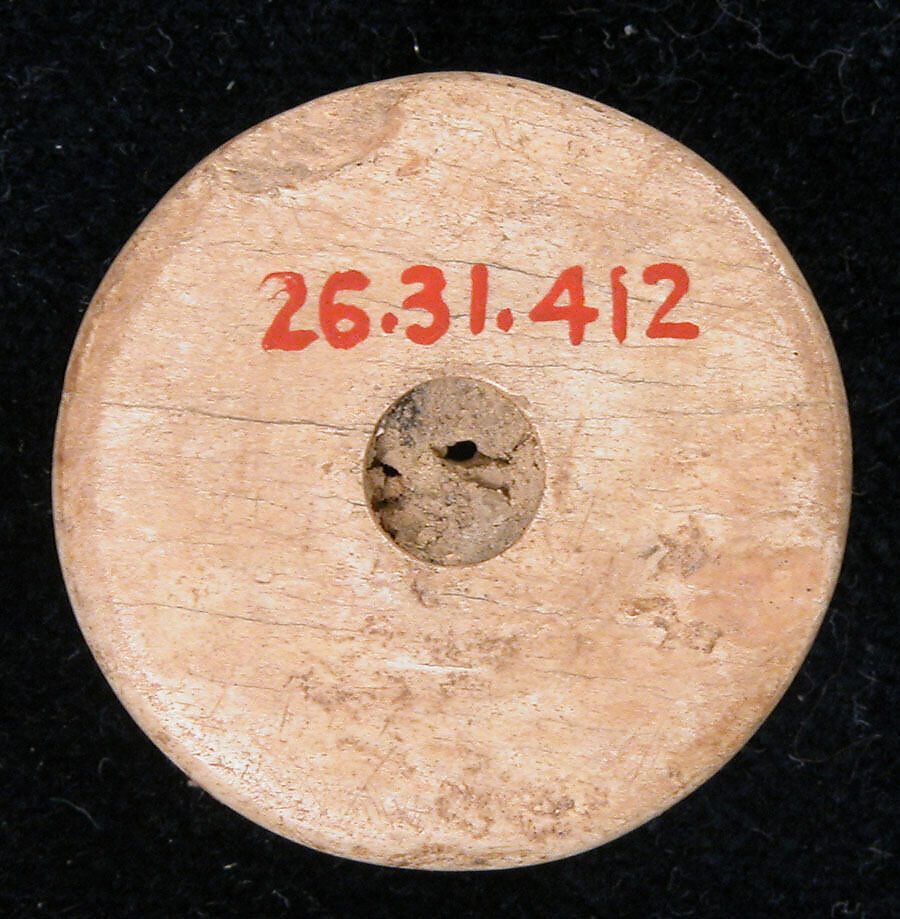 Spindle Whorl or Button, Bone; tinted, incised, and inlaid with paint