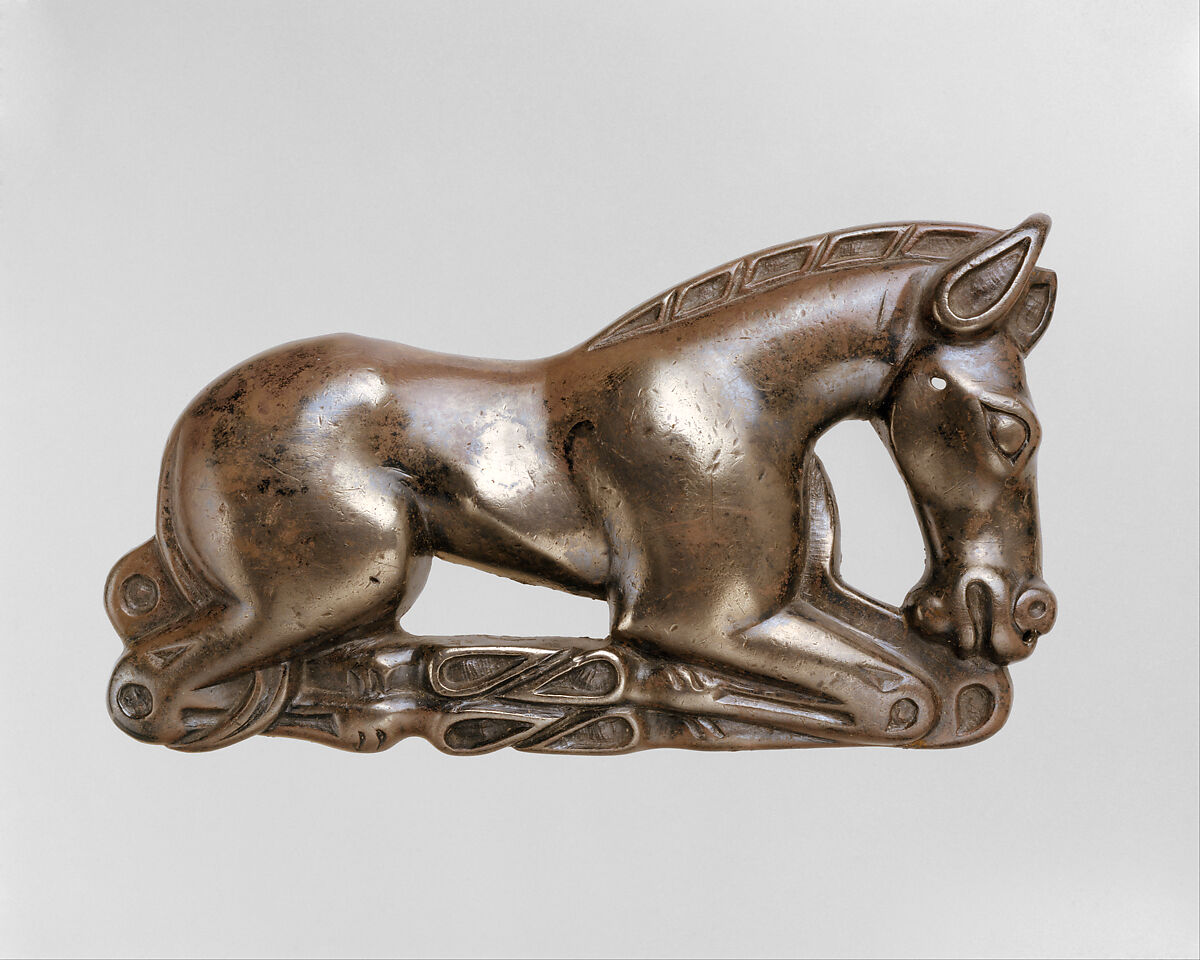 Belt Plaque in the Shape of a Crouching Horse, Silver, North China