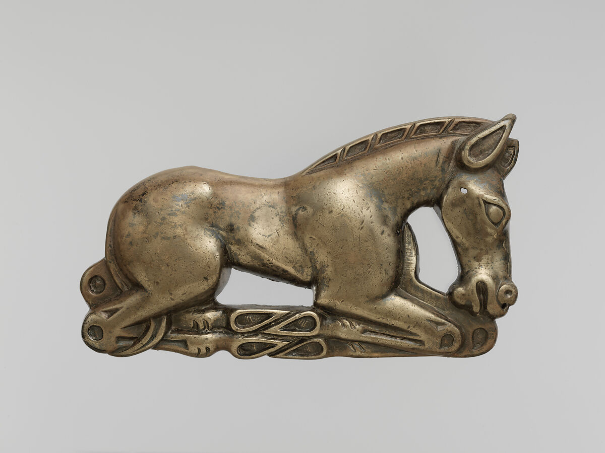 Belt Plaque in the Shape of a Crouching Horse, Silver, North China