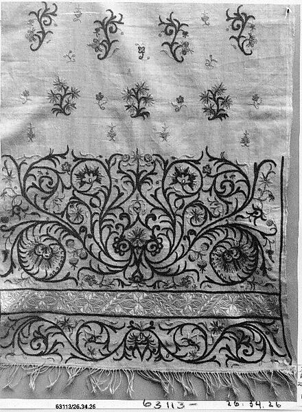 Fragment of a Hanging, Cotton; embroidered in silk 