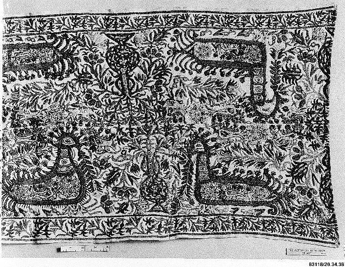 Textile Fragment, Linen; embroidered in silk 