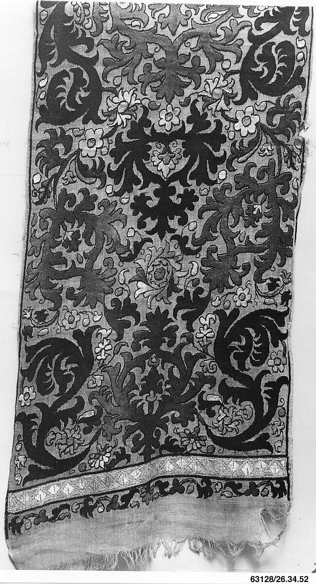 Fragment of a Hanging, Linen; embroidere in silk 